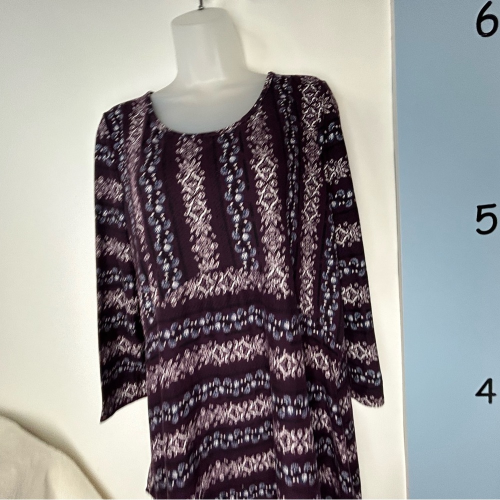 Cal Style Purple Black Blue Floral Tunic Dress Medium - Picture 3 of 11